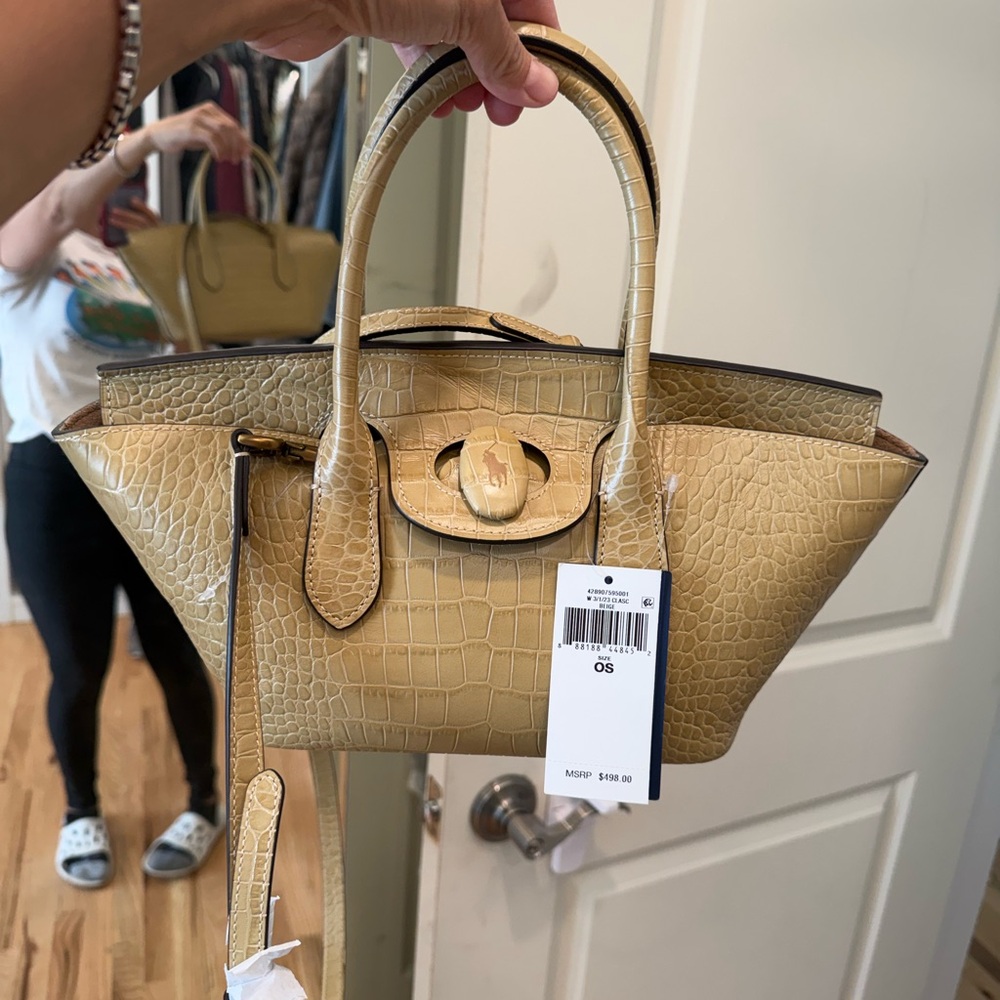 Ralph lauren bell port bag Croc-Embossed Satchel Handbag in Tan